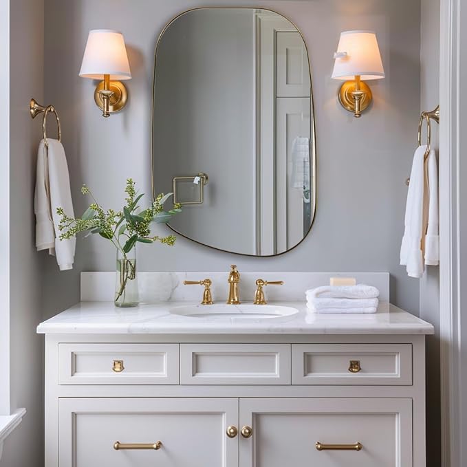 ANDY STAR 30"x40" Asymmetrical Wall Mirror,Brushed Gold Irregular Bathroom Mirror with Stainless Steel Metal Frame, Large Wall-Mounted Mirror for Bathroom, Entryway (Horizontal/Vertical)