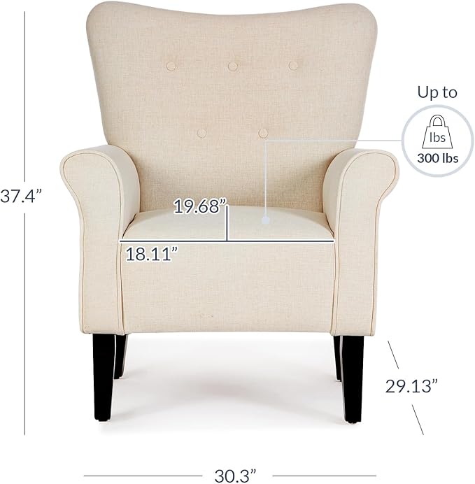 BELLEZE Modern Accent Chair, High Back Armchair, Upholstered Wingback Side Chair, Padded Single Sofa with Wooden Legs for Living Room, Bedroom - Beige