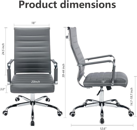 Office Desk Chair Leather, Conference Room Chairs with Wheels, Executive Modern High Back Ergonomic Swivel Rolling Ribbed Computer Chair