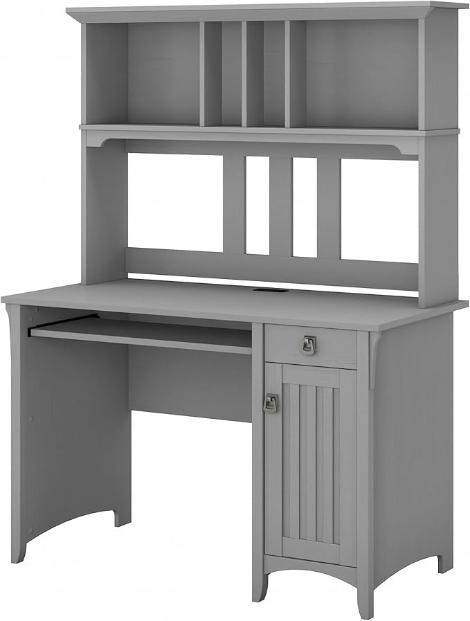Bush Furniture Salinas Computer Desk with Hutch | Study Table with Drawers, Cabinets & Pullout Keyboard/Laptop Tray | Modern Home Office Desk in Cape Cod Gray | Work Desk with Storage