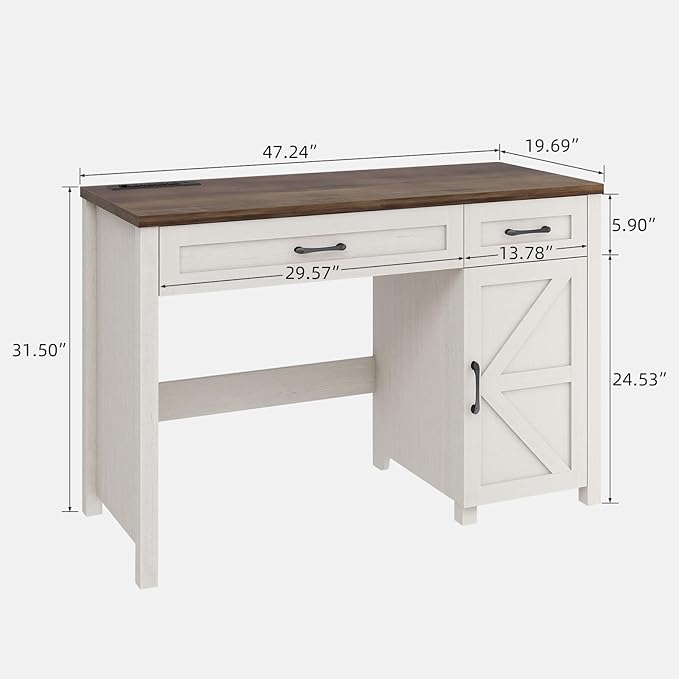 Farmhouse 47" Executive Desk, Computer Desks with Drawers and Cabinet, Workstation Computer Desks for Study and Home Office