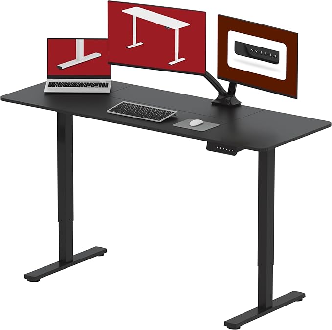 SANODESK Electric Standing Desk 63x28 Inch Height Adjustable Stand Up Desk Home Office Computer Workstation Sit Stand Home Office Desk with Splice Board (Black Frame + Black Top)