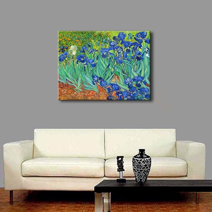 Wieco Art Irises Canvas Print Wall Art by Van Gogh Famous Flowers Oil Paintings Reproduction Large Gallery Wrapped Floral Pictures Flowers Giclee Artwork for Dining Room Home Office Decorations