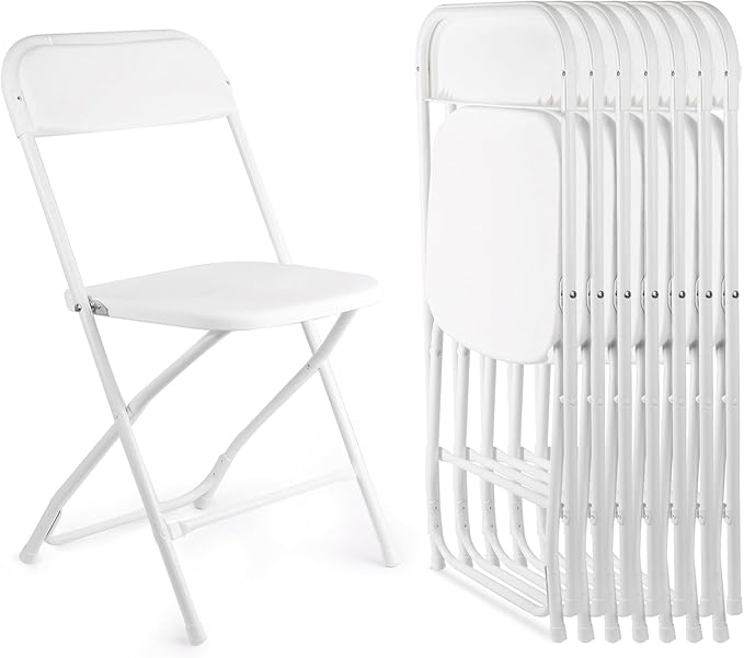 8 Pack White Folding Chairs, Portable Stackable Commercial Foldable Chair, Indoor Outdoor Plastic Folding Chair for Events/Office/Home/Wedding/Party, 400lbs Capacity