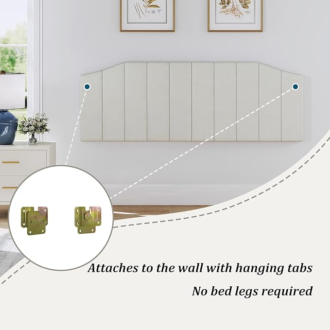 King Size Headboard Only, Velvet Upholstered Headboard King/California King Size Wall Mount and Bed Frame Mount, Featuring High-Density Sponge Padding Easy Assembly Comfort Style-Cream
