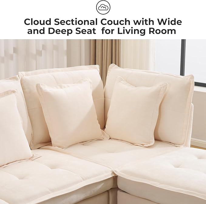 133'' Modular Sectional Sofa, Oversized U Shaped Couch with Storage Ottoman, Comfy Chenille Sofa with Deep Seat, 6 Seat Convertible Couches with Throw Pillows for Living Room, Beige