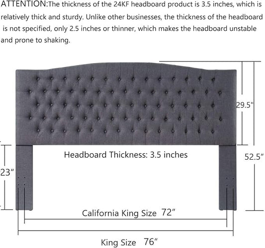 24KF Upholstered Tufted Button Linen Fabric Headboard,Comfortable Fashional Headboard King/CA King Size,Dark Gray