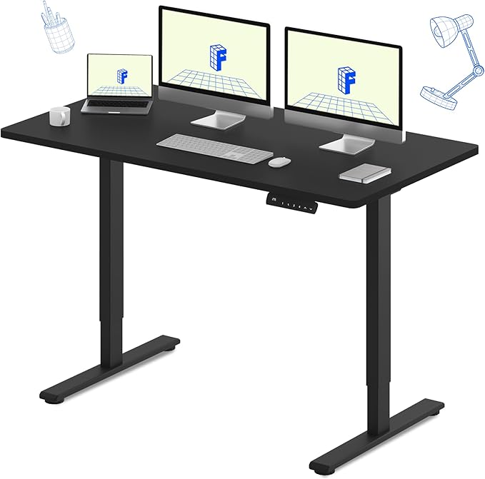 FLEXISPOT E3 Dual Motor Electric Standing Desk 60x24 Inch Whole-Piece Board Height Adjustable Electric Sit Stand Desk (Black Frame + Black Desktop, 2 Packages)