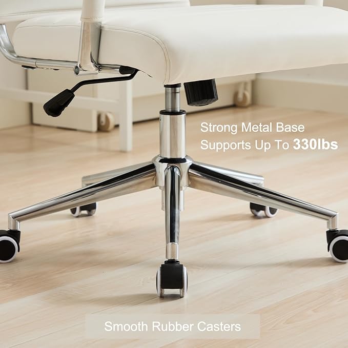 Office Desk Chair Leather, Conference Room Chairs with Wheels, Executive Modern High Back Ergonomic Swivel Rolling Ribbed Computer Chair(White)