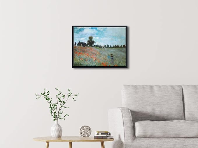 Wieco Art Framed Wall Art The Poppy Field Near Argenteuil Canvas Prints of Claude Monet Floral Oil Paintings Classic Flowers Landscape Pictures Artwork for Bedroom Home Decorations