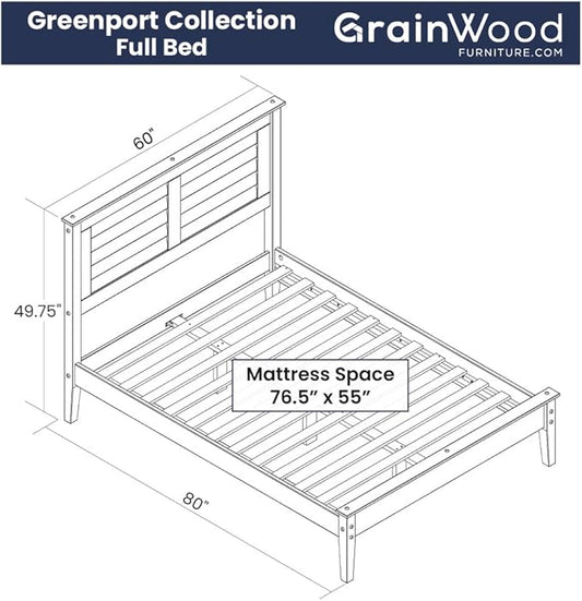 Grain Wood Furniture Greenport Solid Wood Platform Bed, Full Size, Brushed Grey