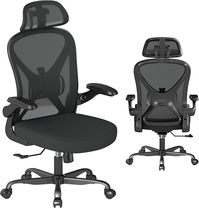 ZZH Ergonomic Office Chair Set of 8 with Adjustable Lumbar Support and Headrest, Mesh Home Office Desk Chair with Wheels and Flip-up Arms, Black