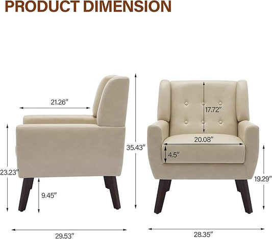 Accent Chair, Modern Faux Leather Armchair for Living Room, Comfy Upholstered Arm Chair Tufted for Indoor Bedroom Office Room (P Cream)