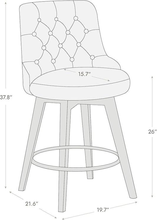 Watson & Whitely Counter Height Bar Stools, Faux Leather Upholstered Modern Swivel Barstool with Back, Solid Wood Legs, 26" H Seat, Stone Grey