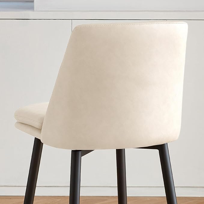 Beige Counter Height Bar Stools Set of 3, 26 Inch Seat Height with Back and Metal Legs, 360° Swivel Upholstered Faux Leather Swivel Bar Stools