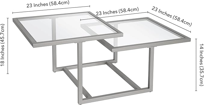 Henn&Hart 43" Wide Square Coffee Table in Nickel, Modern coffee tables for living room, studio apartment essentials