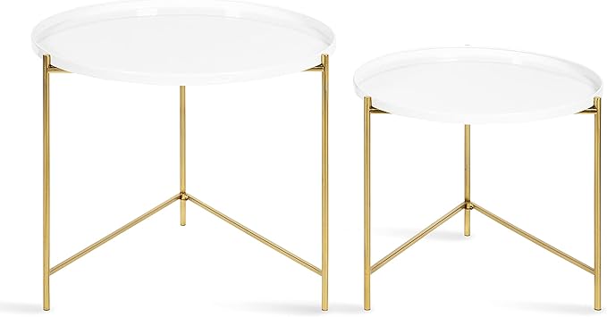 Kate and Laurel Ulani Modern Nesting Coffee Table, Set of 2, White and Gold, Glam Coffee Table Set for Storage and Display