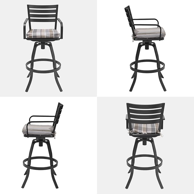 Pellebant Outdoor Swivel Barstools Set of 6, Aluminum 29.5" Bar Height Stool Chairs with Back & Footrest,Rust-Proof Tall Patio Bar Stools for Deck Lawn Garden,Milano Char
