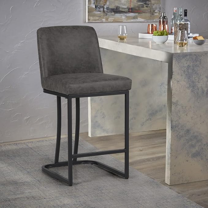 Sophia & William Counter Height 24" Bar Stool, Kitchen Counter Stool with Back,Upholstered Middle Back Dining Chair, Modern PU Leather Barstool for Pub Cafe,Dark Grey,1 Pack