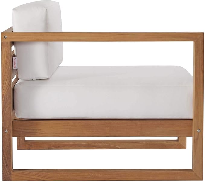 Modway EEI-4253-NAT-WHI-SET Upland Patio Teak Wood 4-Piece Sectional Sofa Set, Natural White