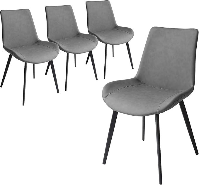 Dining Chairs Set of 4, Modern Kitchen & Dining Room Chairs, Upholstered Faux Leather Cushion Seat and Sturdy Metal Legs (4 Grey Chairs)