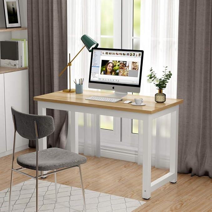 Tribesigns Computer Desk, 47 inch Modern Simple Office Desk Computer Table Study Writing Desk for Home Office, Light Walnut