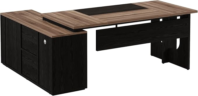 Tribesigns 74.8 Inch Executive Desk, Large Office Desk with Cabinet, L Shaped Computer Table with Shelves and CPU Storage, Modern Home Office Desks Business Furniture Workstation Set