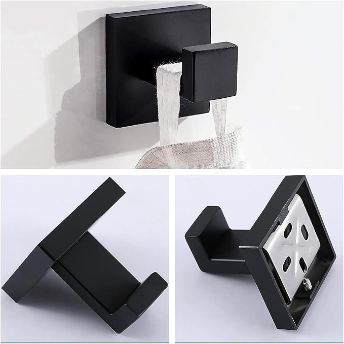 Bathroom Hardware Set Bathroom Accessories Set SUS304 Towel Bar Set Includes Towel Bar Inch+Towel Holder+Toilet Paper Holder+Towel Hook (10, Matte Black-Paper Holer with Cover)
