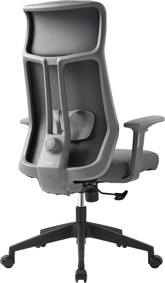 EUREKA ERGONOMIC Valen Leather Desk Chair, High Back Office Chair, Microfiber PU Leather Office Chair with Wheels, Executive Office Chair Comfy for Samll Spaces, Grey