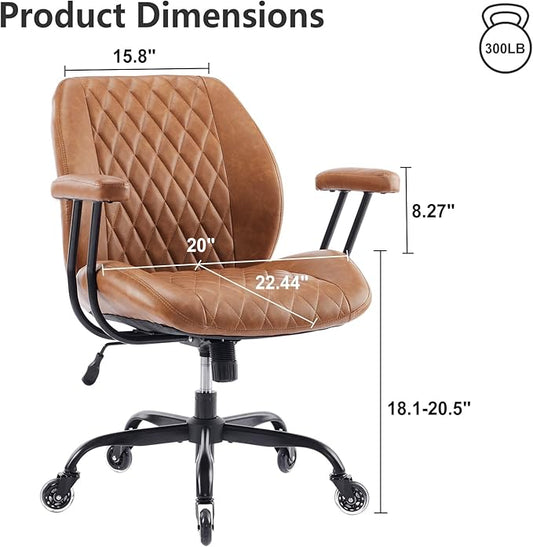 YFO Home Office Desk Chair Office Rubber Casters Ergonomic Computer Chair with Lumbar Support Adjustable Height Rolling Swivel Executive Task Armrests Chair, Brown Leather