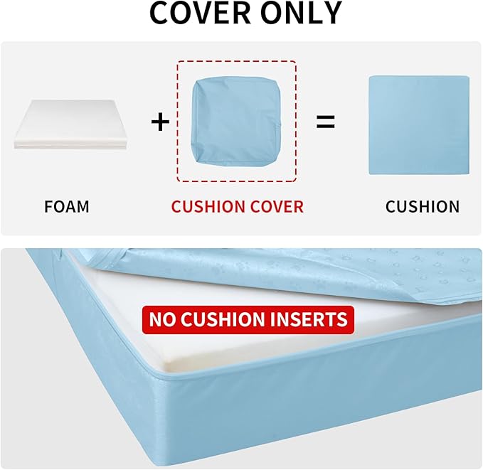 Easy-Going Waterproof Patio Cushion Covers ONLY Cover 22x22x4 inch 2 Pack Replacement Non-Slip Outdoor Seat Cushion Slipcover with Zipper. Light Blue