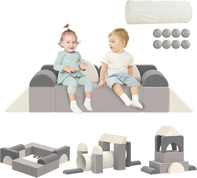 Asweets Kids Play Couch with Tunnel and Balls, Play Couch for Toddlers, Kids Foam Convertible Play Building Fort for Christmas and New Year
