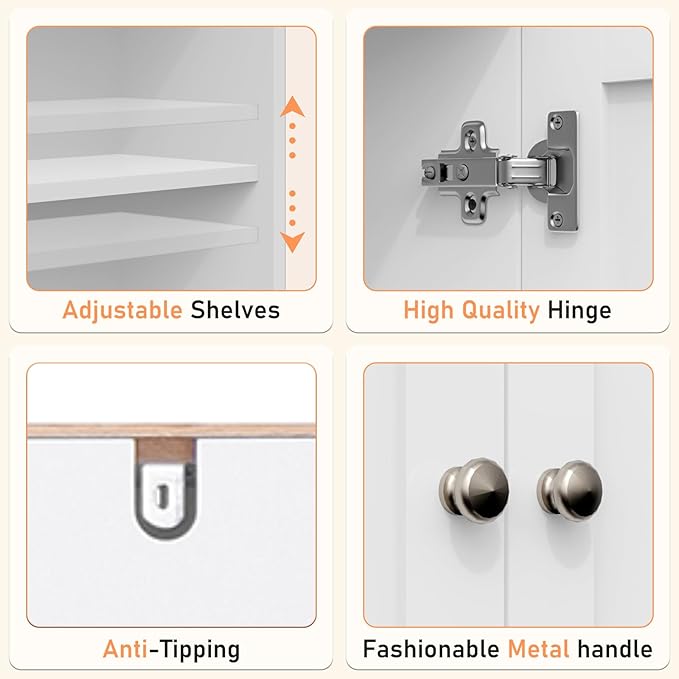 Over The Toilet Storage Cabinet, Behind Toilet Bathroom Organizer with Adjustable Shelves, Above Toilet Organizers with Barn Door, Space Saver for Restroom, Bathroom, Laundry