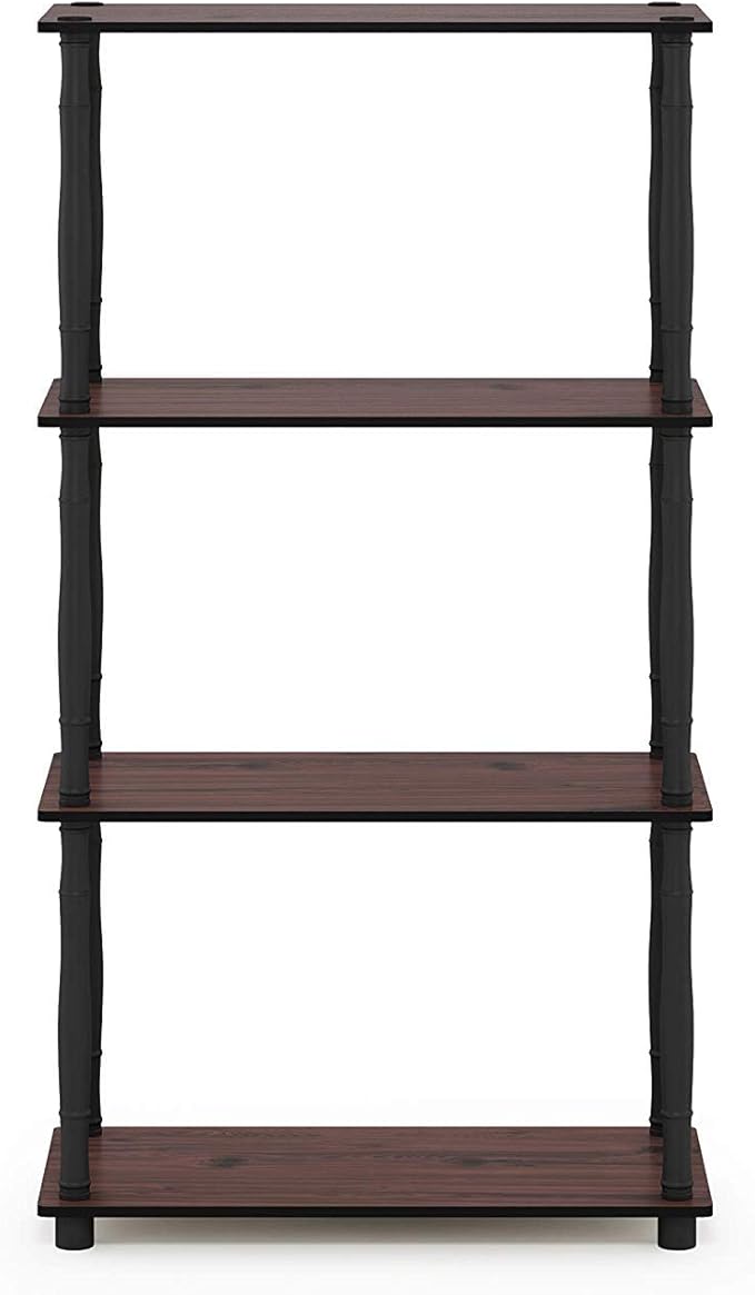 Furinno Turn-N-Tube 4-Tier Multipurpose Shelf Display Rack, Classic Tubes, Dark Cherry/Black