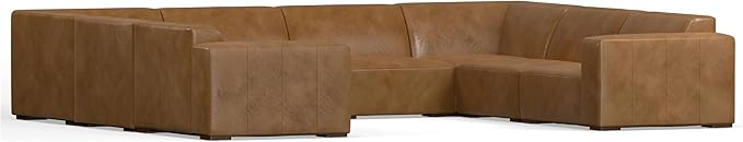 SIMPLIHOME Rex U-Shaped Sectional Modular Sofa in Full-Grain Genuine Leather, Caramel Brown, 144-inches Wide, Handcrafted Modern-Style Large Leather Couch for Living Room