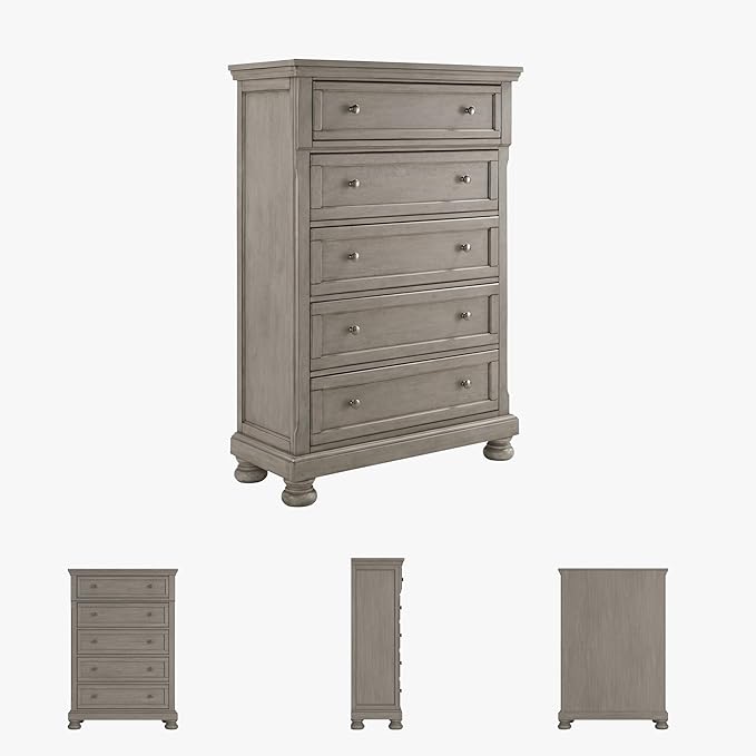 Signature Design by Ashley Lettner Traditional 5 Drawer Chest with Dovetail Construction, Light Gray