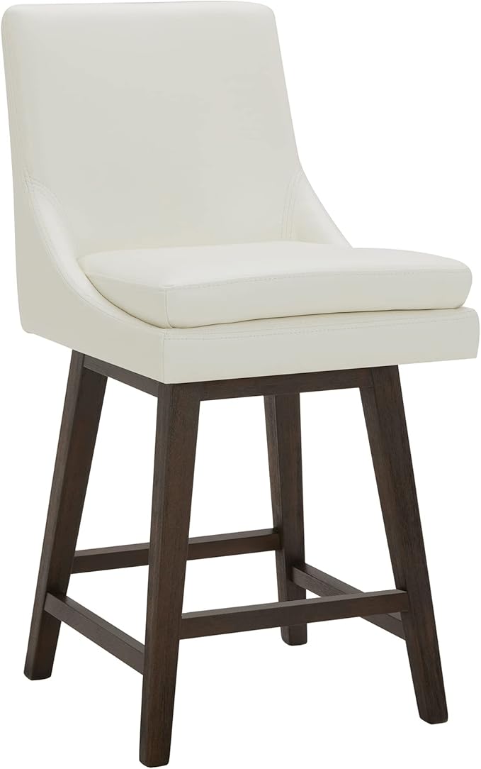 CHITA Counter Height Swivel Barstool with Back Set of 2, FSC Certified Upholstered Faux Leather Swivel Bar Stool, 26.8" H Seat Height, PU Leather in Pure White