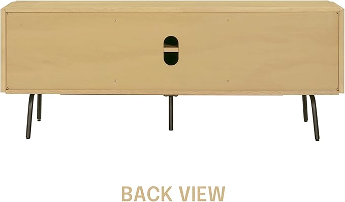 NTC Veil TV Stand with 3 Doors for TVs up to 60’’, Media Console with Vertical Groove Design and Metal Legs, Modern Entertainment Center for Living Room and Bedroom, Effortless Assembly, Sand