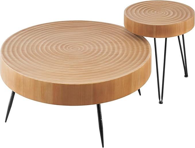 VEVOR 2 Pieces Round Coffee Tables Sets, 31.3 in Industrial Living Room Table with 1 End Side Table, Easy Assembly Coffee and End Tables Sets with Metal Legs, for Office, Living Room and Apartment