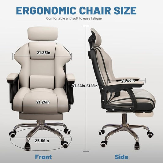 Executive Computer Chair Home Office Desk Chair,Adjustable Angle, Ergonomic Adjustable Height PU Leather Chairs with Cushions Armrest for Long Time Seating-High Office Chair with Footrest