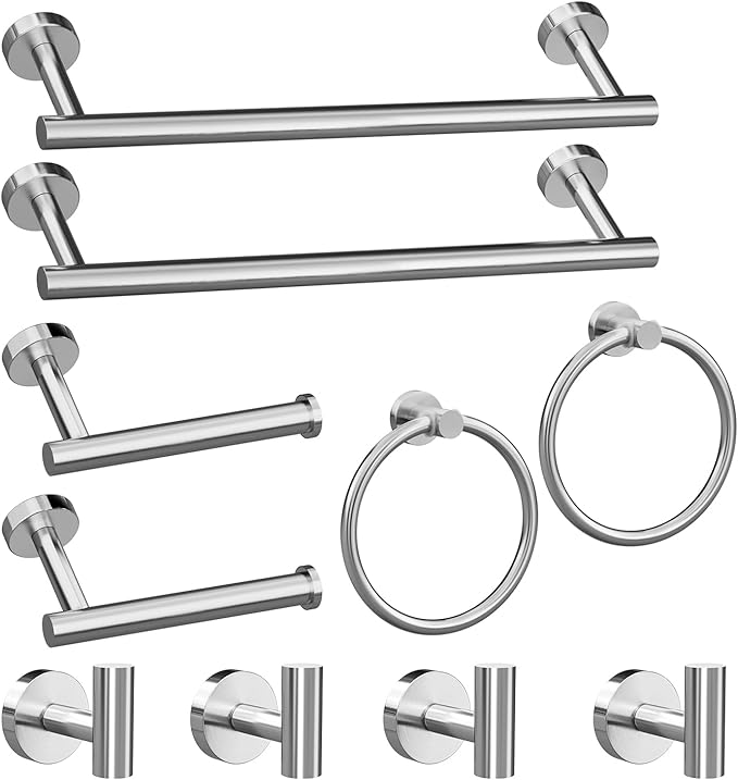 10-Pieces Brushed Nickel Bathroom Accessories Set, Stainless Steel Bathroom Hardware Set, Bath Towel Bar Set, Towel Racks for Bathroom Wall Mounted.