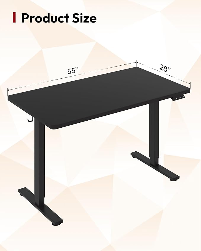 SANODESK Electric Standing Desk 55 x 28 Inches Whole-Piece Desktop Height Adjustable Stand Up Desk w/6-Button Controller Ergonomic Computer Desk for Home Office, Black Frame + Black Tabletop