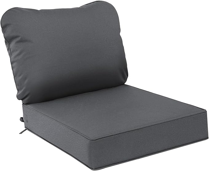 AAAAAcessories Outdoor Deep Seat Cushions, Waterproof, Fade-Resistant Patio Furniture Replacement Cushions, 25.5" x 25.5" x 5" + 25.5" x 19", Dark Gray