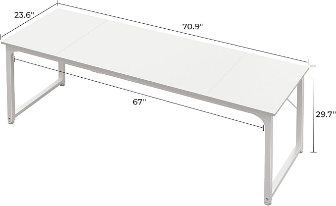 Huuger Computer Desk, 70 Inch Office Desk, Gaming Desk with Storage, Writing Desk Work Desk for Home Office, Study, Long Simple Desk, Large Legroom, Metal Frame, White