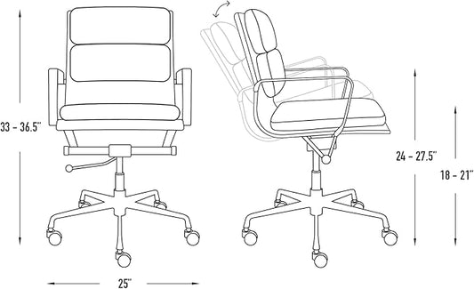 Laura Davidson Furniture SOHO II Padded Management Office Chair - Mid Back Desk Chair with Arm Rest, Swivel & Cushion Availability, Made of Faux Leather, All Black Limited Edition, Computer Chair
