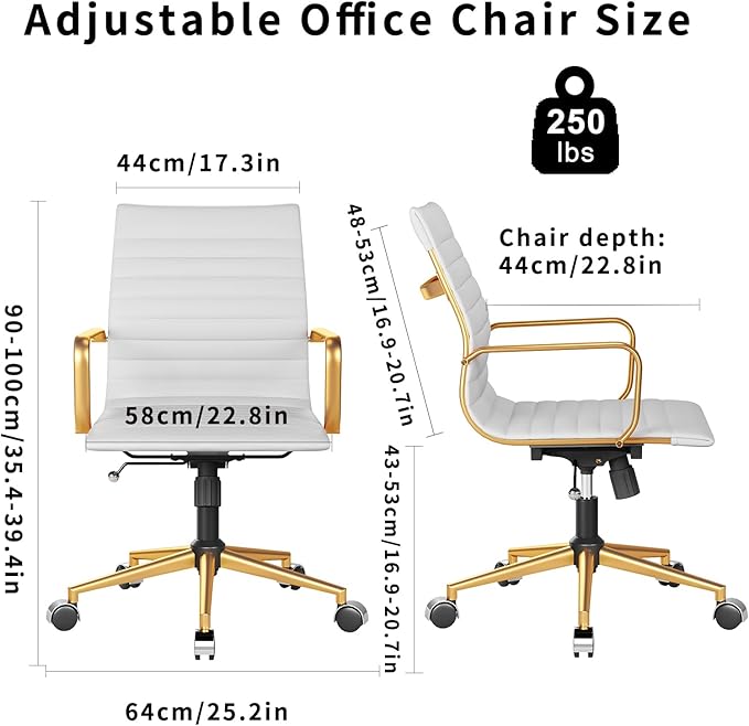 Chair, Desk Computer Chair ,with Armrests ,Ergonomic Office Chair for Home and Office, 17.32 x 22.83 x 35.43 inches, Multiple Colors (Gold White)