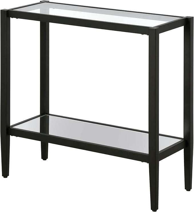 Henn&Hart 24" Wide Rectangular Side Table with Glass Shelf in Blackened Bronze, Table for Living Room, Bedroom