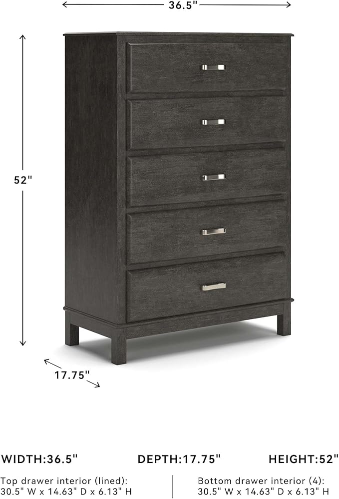 Signature Design by Ashley Caitbrook Contemporary 5 Drawer Chest with Dovetail Construction, Weathered Gray