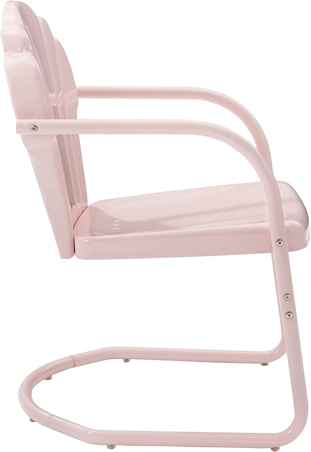 Crosley Furniture Tulip 2-Piece Outdoor Chair Set, Retro Metal Patio Chairs for Dining, Porch, Deck, Balcony, Pastel Pink Gloss
