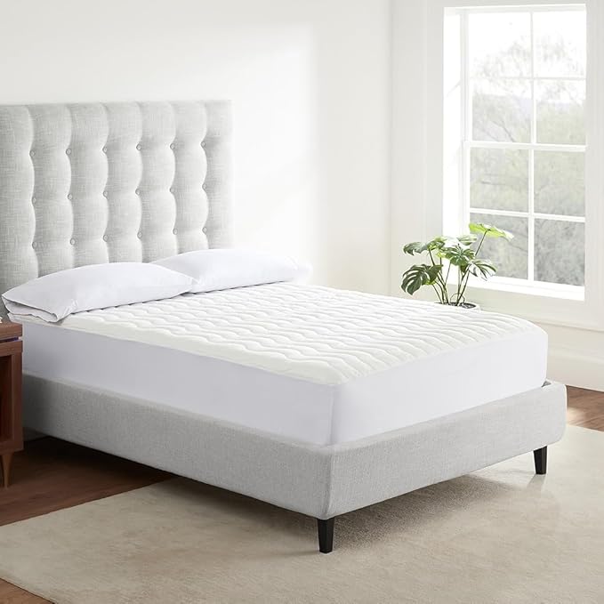 Serta Air Dry Basic Comfort Performance Fabric Quilted Mattress Pad, Cooling and Breathable Mattress Cover, Moisture Wicking Protection with 15" Deep Pocket, King, White